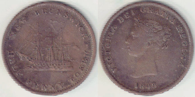 1843 Canada 1/2 Penny Bank Token (New Brunswick) A005755